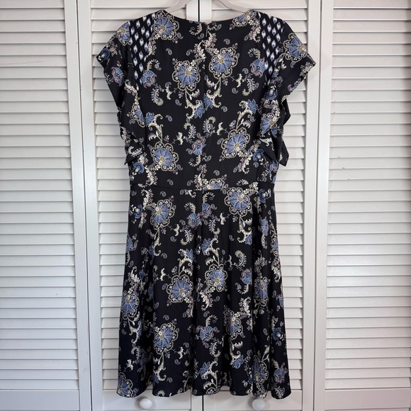 Rebecca Taylor Silk Blend Paisley Dress Black Ruffle Flutter Sleeve Size 8 - Picture 4 of 13